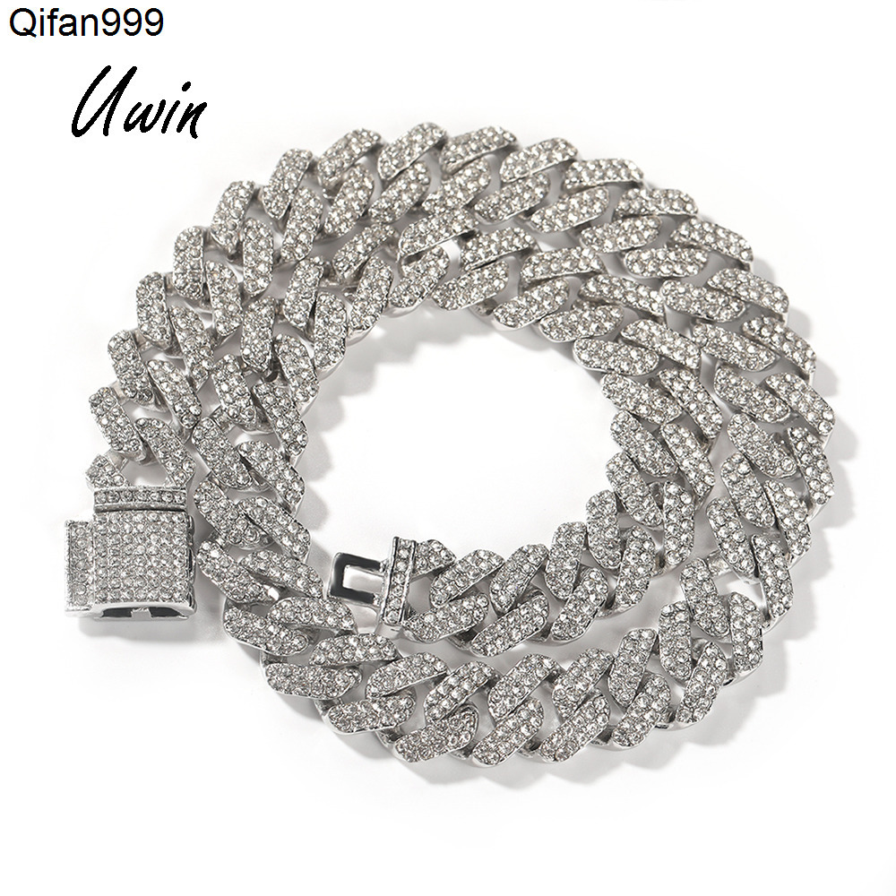 New Cuban Necklace Chain Full Diamond 13mm Hip Hop Rap Women Man Cool Cuban Link Chain Bracelet Necklace