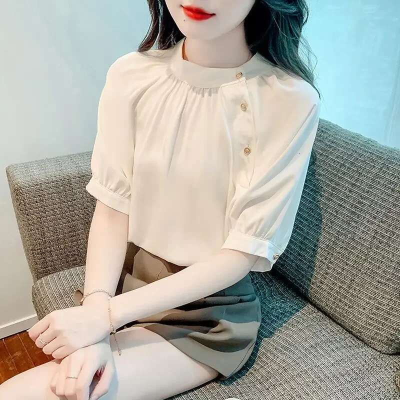 Womens Shirt and Blouse Summer Cute Female Tops Kawaii White Simple Cheap Stylish Elegant Youth Japanese Harajuku Fashion Y2k M