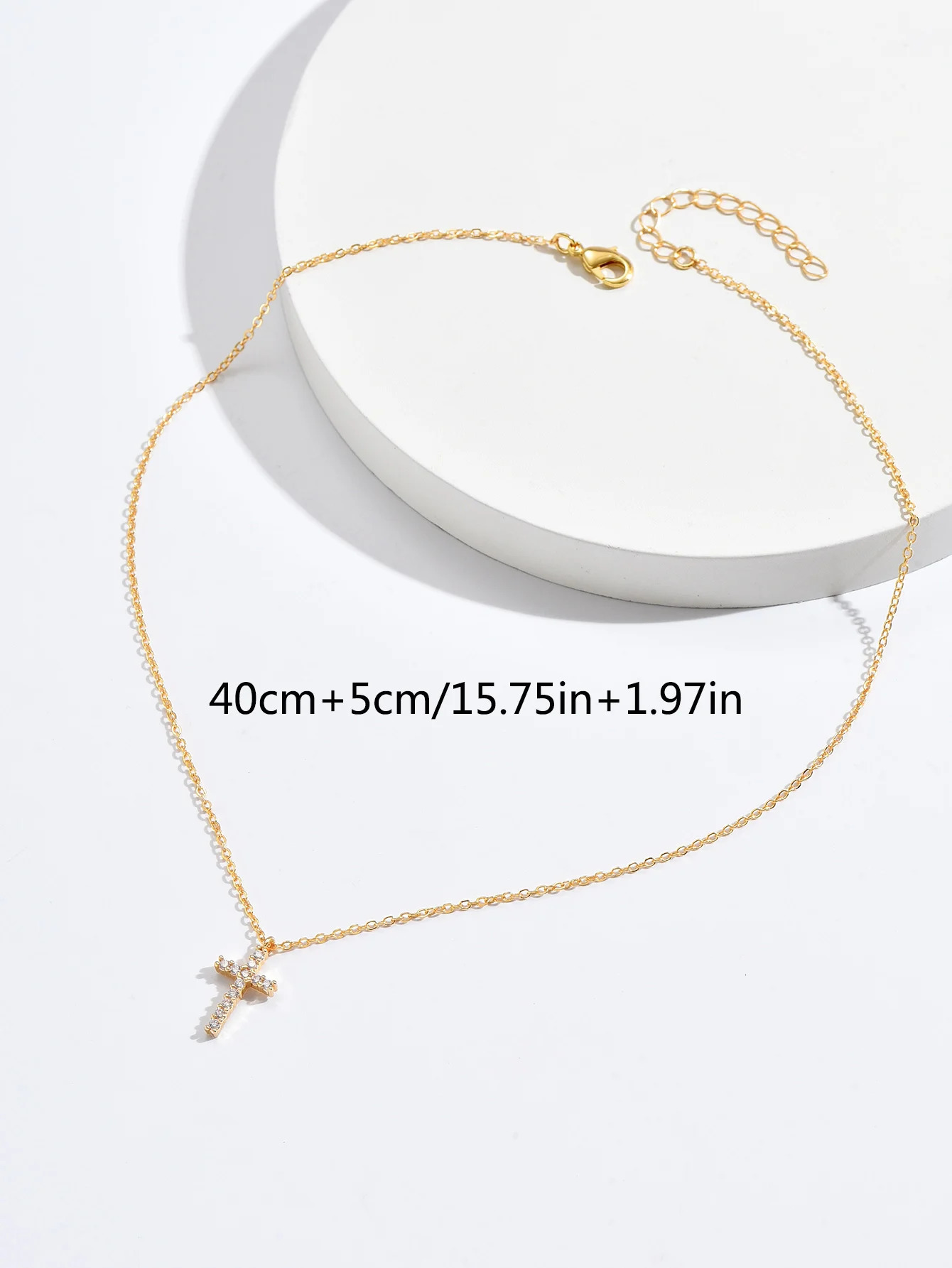 Fashion Zircon Inlaid Cross Necklace Pendant Jewelry for Women Gold Color Long Clavicle Chain Necklaces 250616