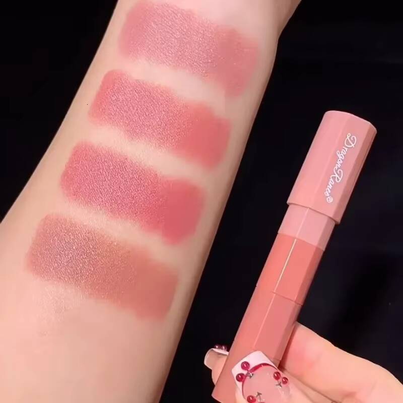 4 in 1 Matte Pencil Kit Combo Velvet Sexy Red Lip Tint Non-stick Cup Multicolour Lipstick Crayon Makeup Lips Cosmetic happy