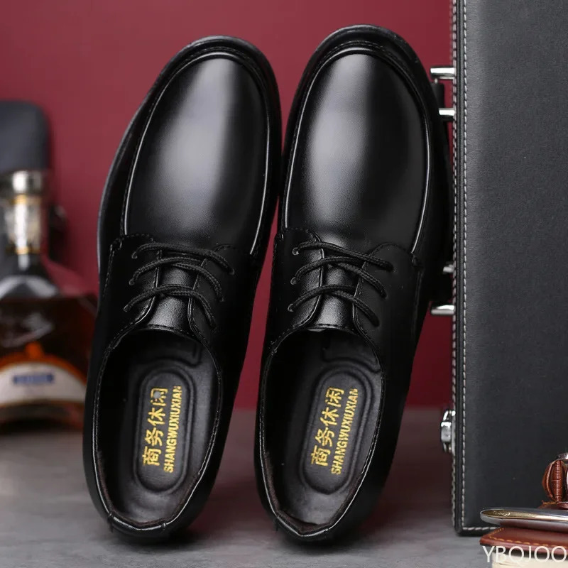 Mens business Shoes Round headed formal leather shoes Black casual work shoe Non slip lace up Male Loafers Zapatos Homme 250613