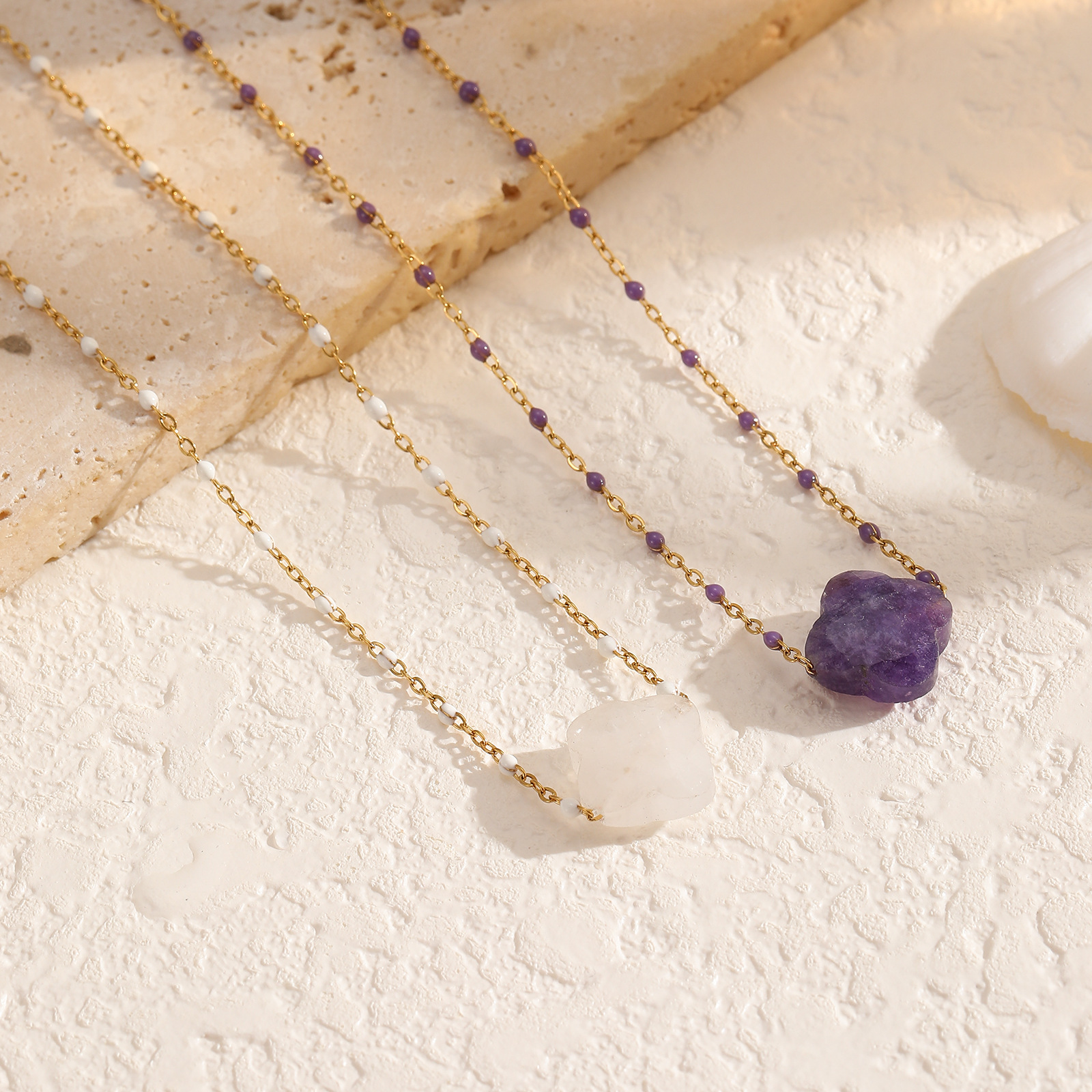 Little Sweet Potato New Purple Lucky Women's Versatile Accessory Natural Stone Clavicle Chain Necklace