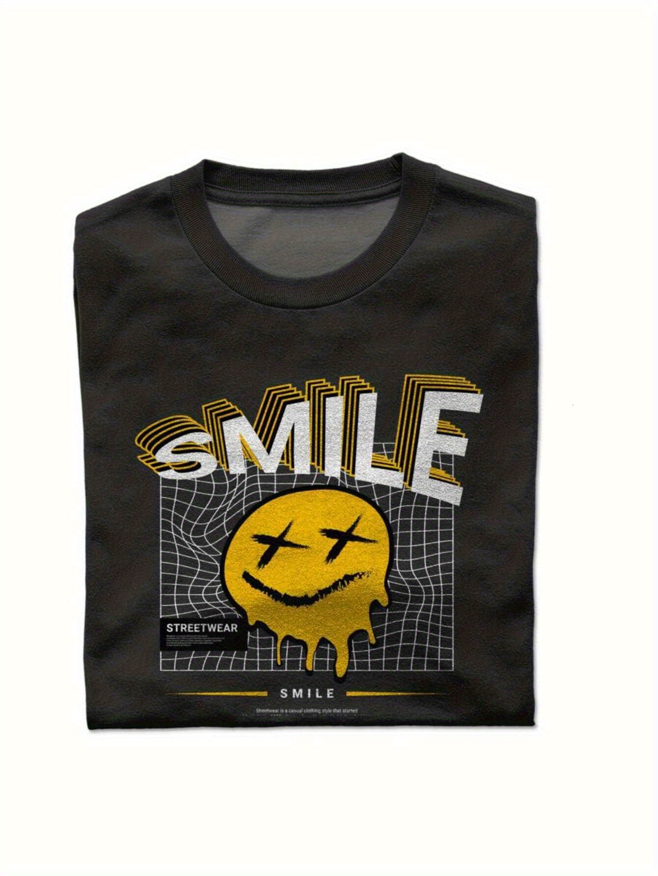Dongdumaoyi Smiling Face Cotton Collar Short Sleeve Streetwear Round Adult Men's T-Shirts S-3Xl White/Black 180G
