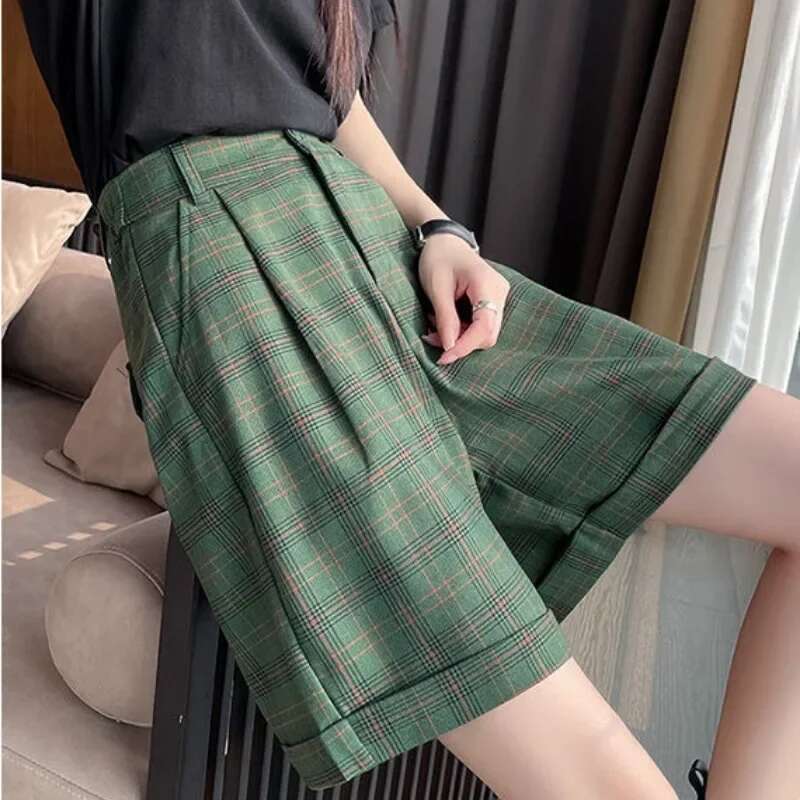 Plaid Female Short Pants Jorts Baggy Loose Womens Shorts Design Youthful Flowy Streetwear New In Stretchy Fashion Clothing 2025