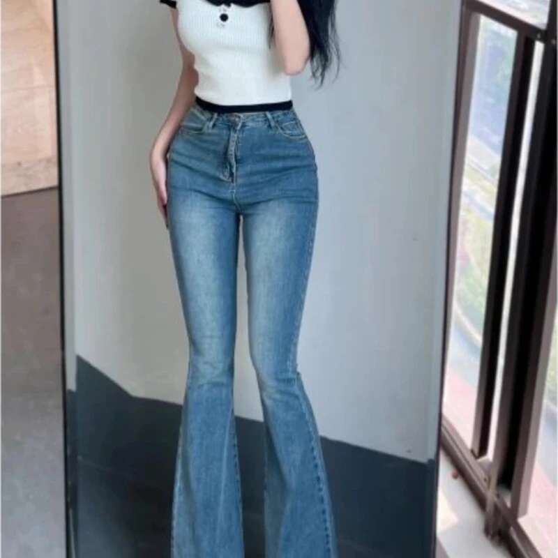 Womens Jeans Stretch High Waist Female Cowboy Pants Cheap South Korea Size X Larg Japanese Y2k Top Selling Teenagers Trousers