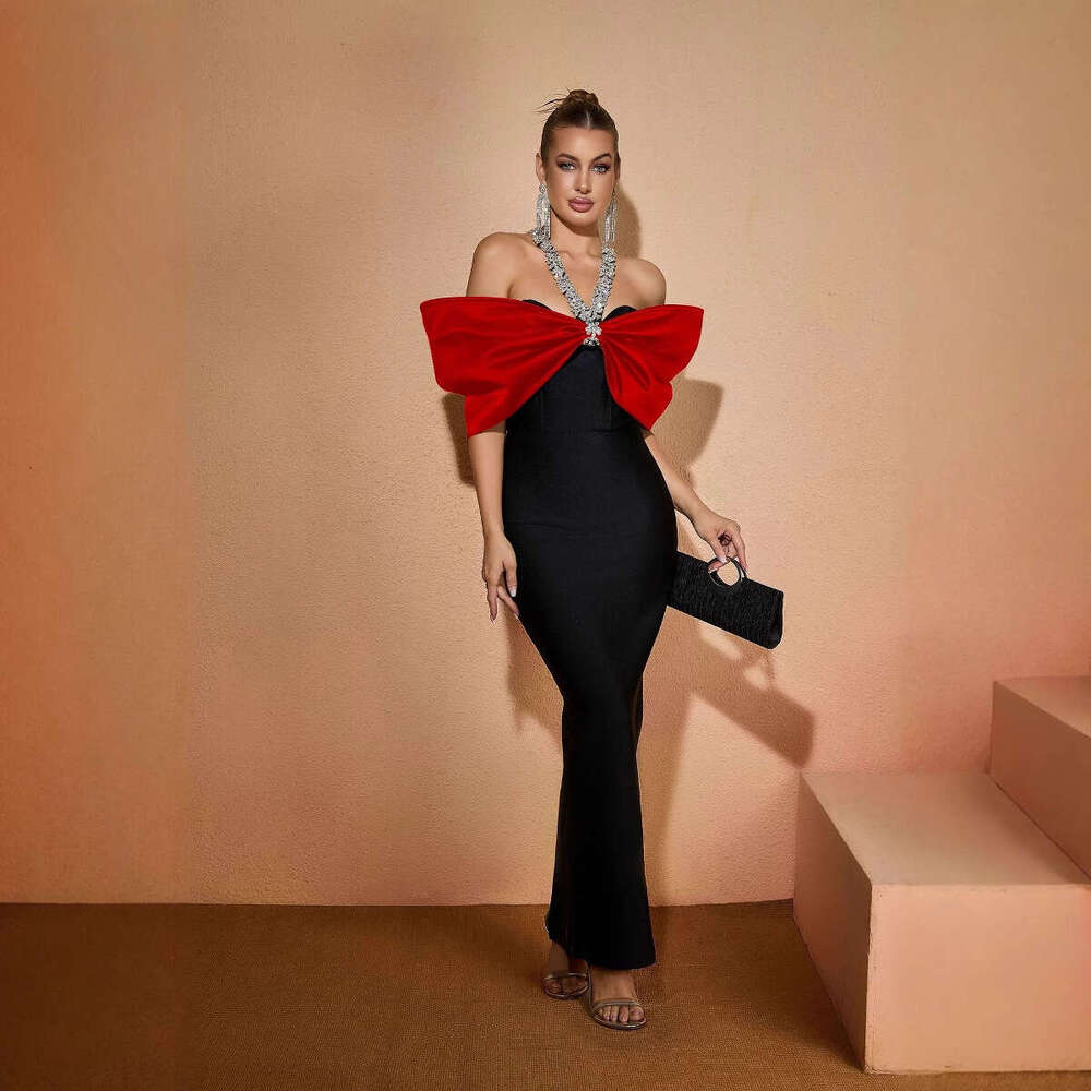 French Style Black Heavy Embellished for Women Summer New Elegant Socialite Bandage Dress