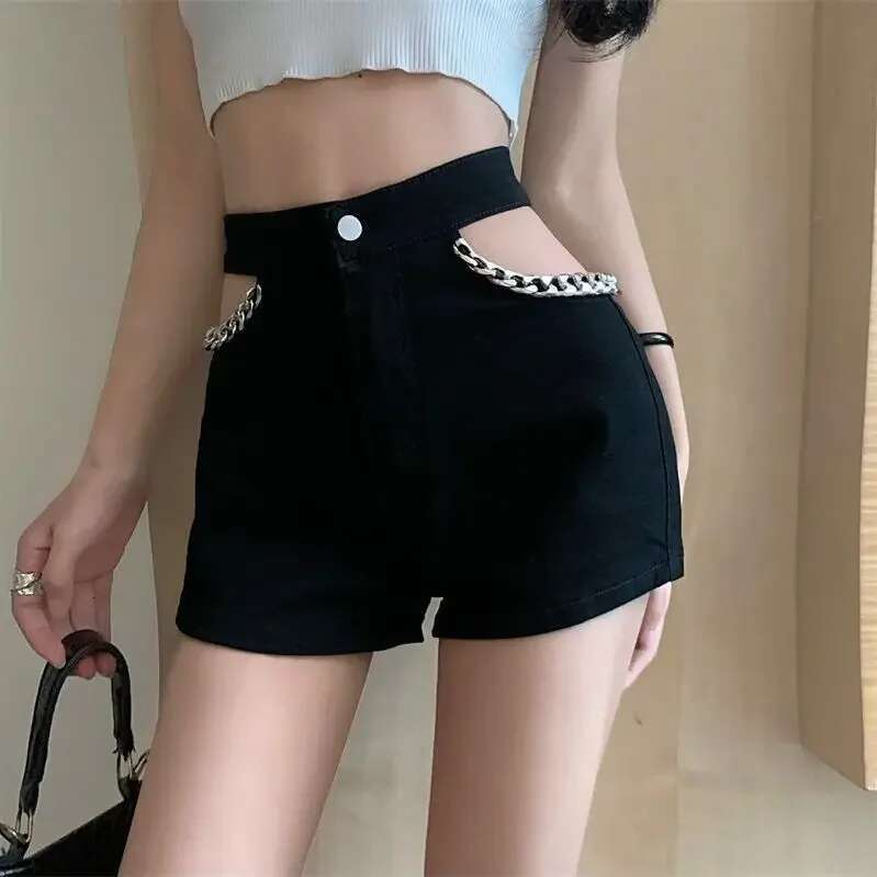 New In Sexy Hollow Womens Denim Shorts Kpop Streetwear 2000s Clothes Y2k Fashion Clothing 2025 Hot XL Female Short Jeans Pants