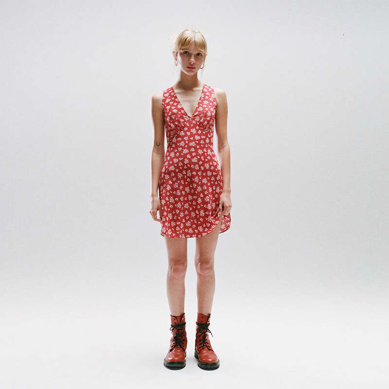 Vestidos De Noche Summer Dresses for Women 697 Silk Deep V-neck Low-cut Sleeveless Slim Fit Asymmetrical Cut Mermaid Print French Vacation Style Dress