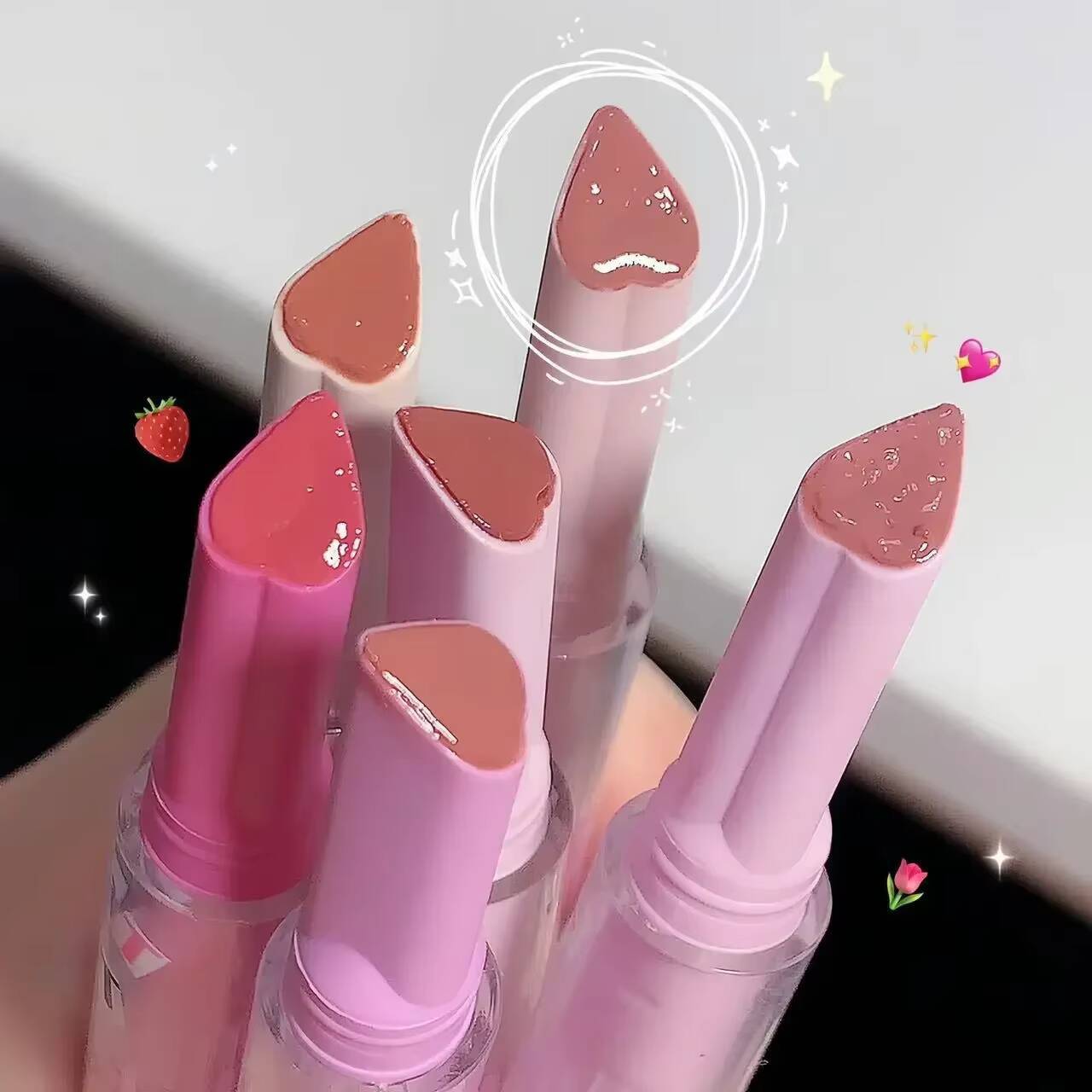 Moisturising Pen Waterproof Jelly Glaze Mirror Water Lipstick Heart-shaped Lip Gloss Non-stick Cup Korean Cosmetic happy
