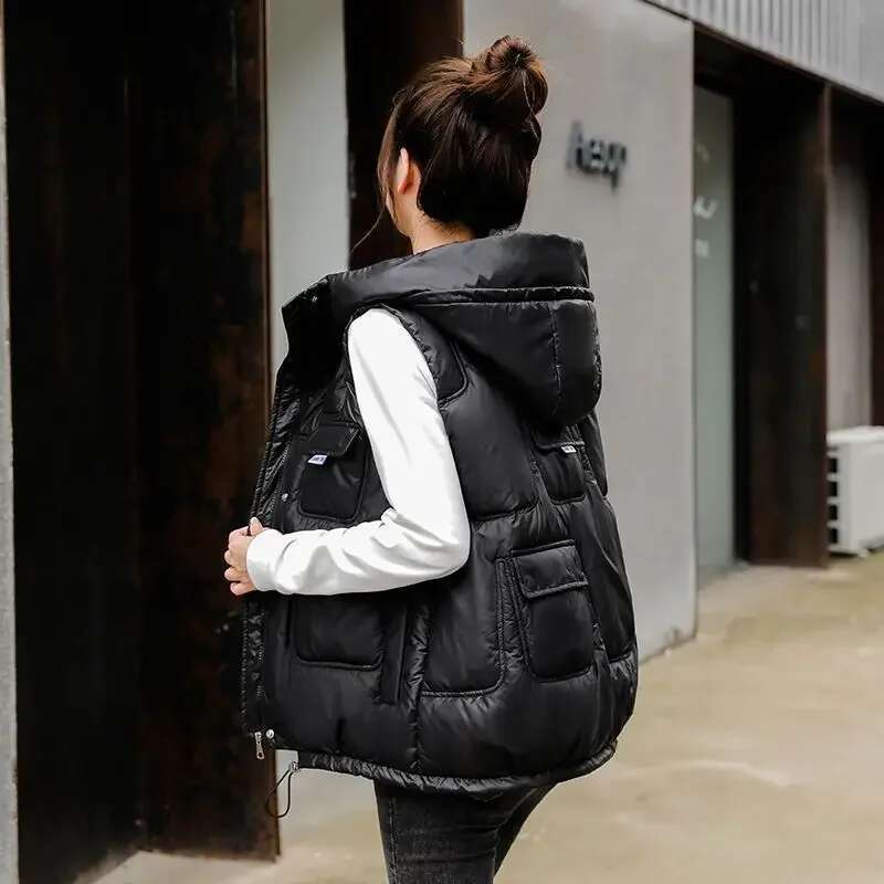 Womens Vests Warm Loose Korean Style Autumn Cold Elegant Lady Padded Cotton Giletes Winter Clothing Cheap Demi-season Youthful