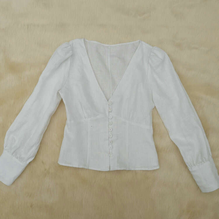 Festival Calf Designer Dress Dresses for Woman Tender Summer Dress R032 New White Deep V-neck Puff Long Sleeve Linen Top Womens Fashion Versatile
