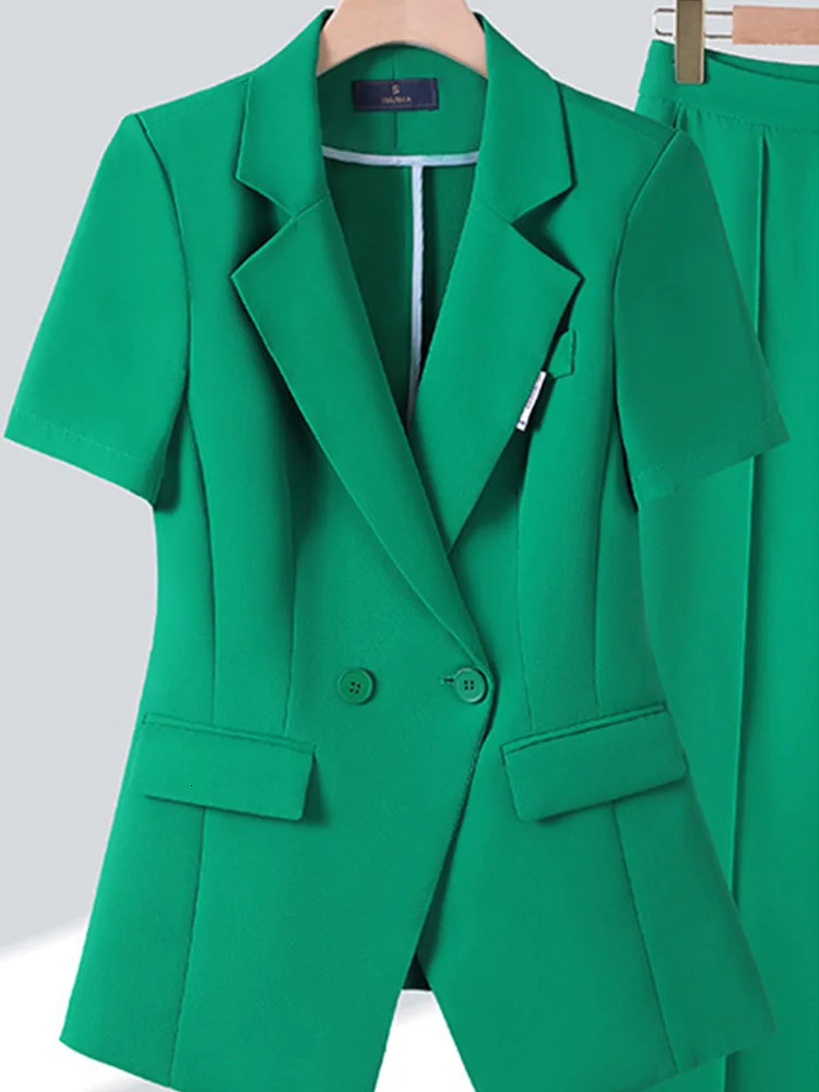 Office Fashion Elegant Short Sleeved Suit Jacket for Women Sleeve Thin Style High End Professional Pants Set 250612