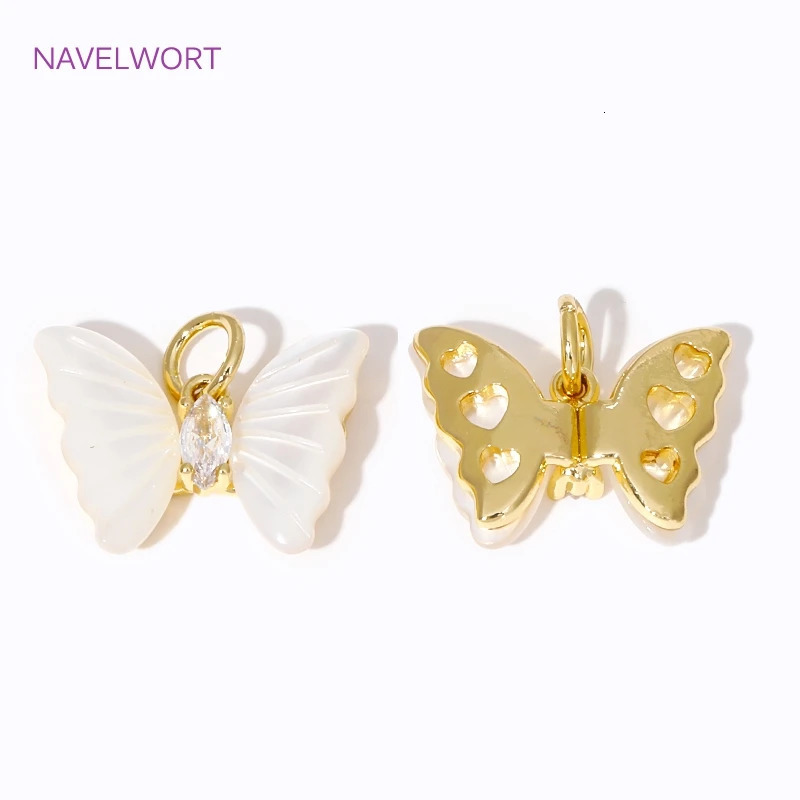 18K Gold Plated Natural Shell Butterfly Pendant Brass With Zircon Pendant Charms For DIY Necklace Jewelry Making Supplies 250609