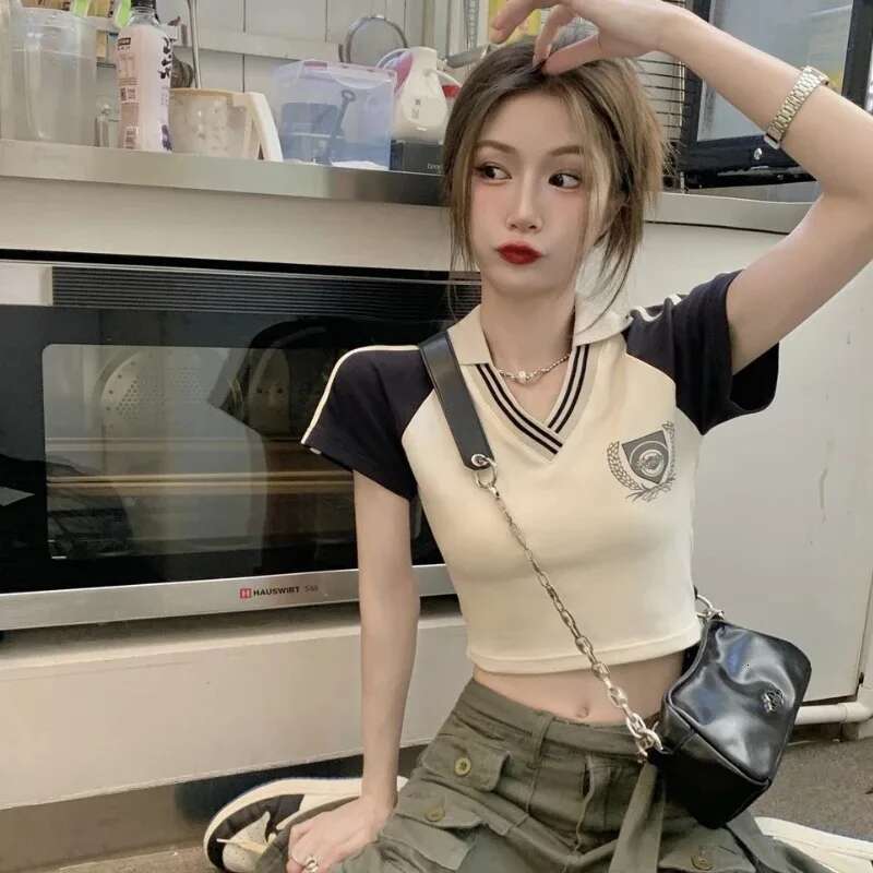 Female Tee Womens Polo Slim Graphic Short Sleeve T-shirt Youth Clothing Sales Y2k Fashion Original Basic New Korean T-shirts