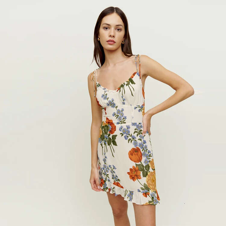 Birthday Dress Promdress Buttock Wedding Guest Dress for Women N462 Summer 2025 Printed Short V-neck Sexy Slim Fit Strap Dress French Style Womens Fas