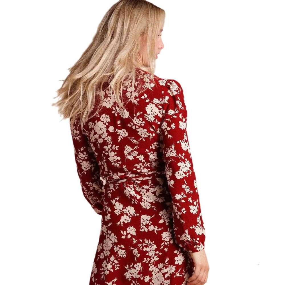 Luxury Dress Womens Dress Partydress 515#autumn New 2025 Printed V-neck Long Sleeve Mid-length French Tea Dress for Women