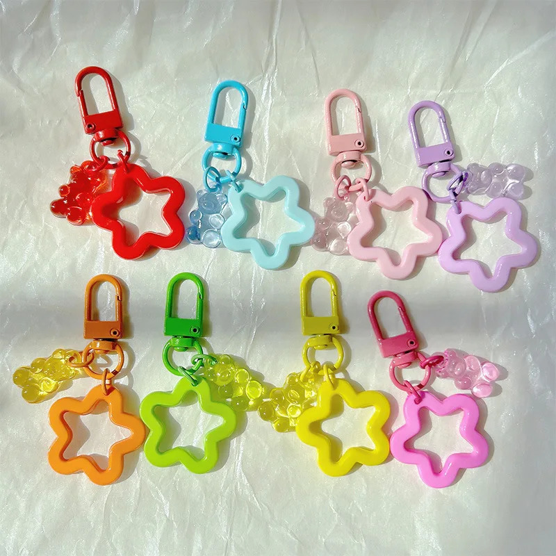 10pcs Metal Keyrings Buckle With Stars Bear Pendant Colored Keychain For Diy Jewelry Making Key Ring Accessories Wholesale 250616