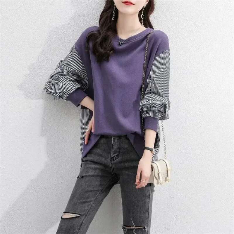 Striped Basic Long Sleeve Woman Tops Sweat-shirt Aesthetic New In Sweatshirt for Women Sport Korean Fashion Matching E Pullover