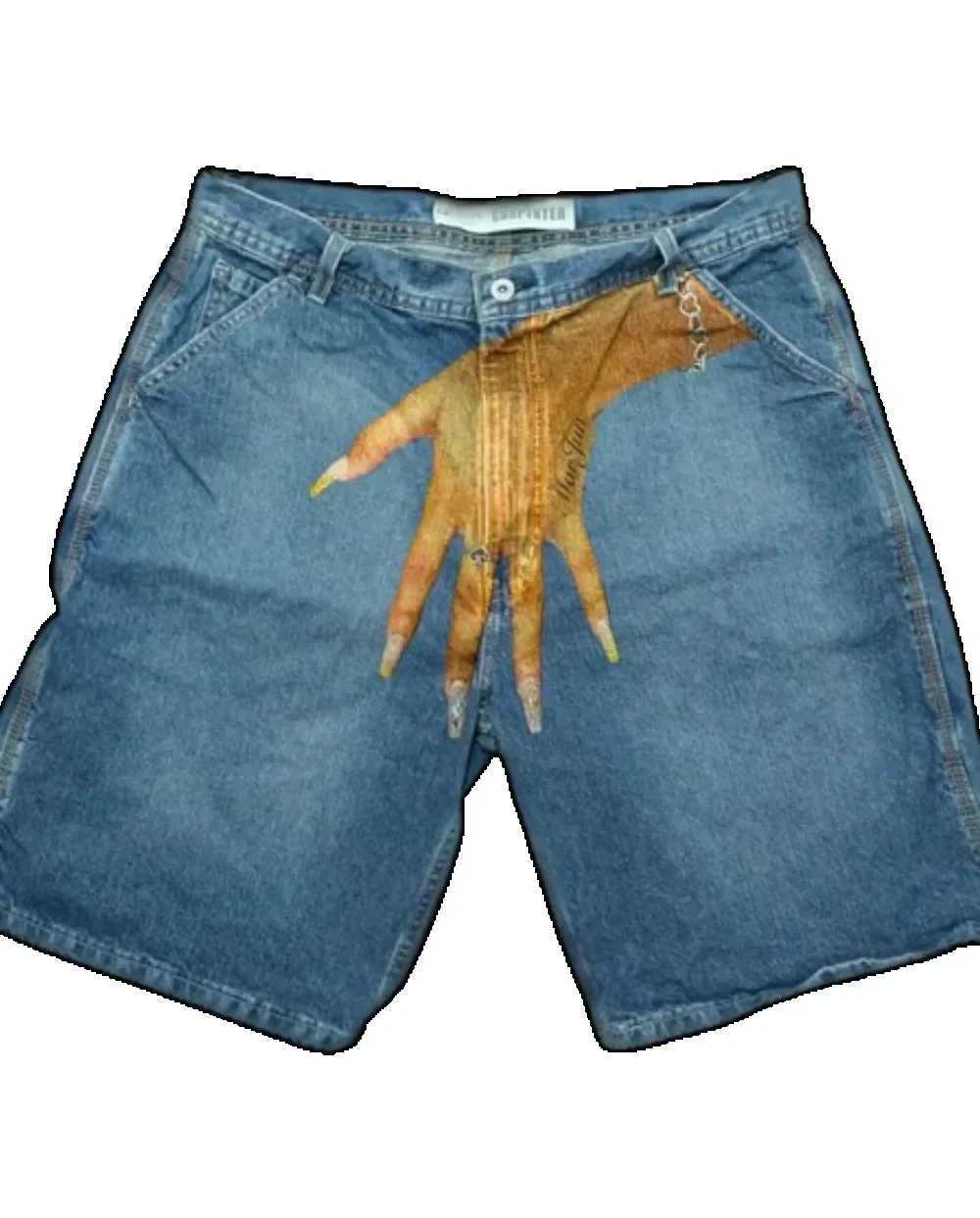 Y2K Baggy Denim Shorts Harajuku Blue vintage Finger Print Hip Hop Summer New Men Women Gothic Men Basketball Shorts Streetwear Z250617