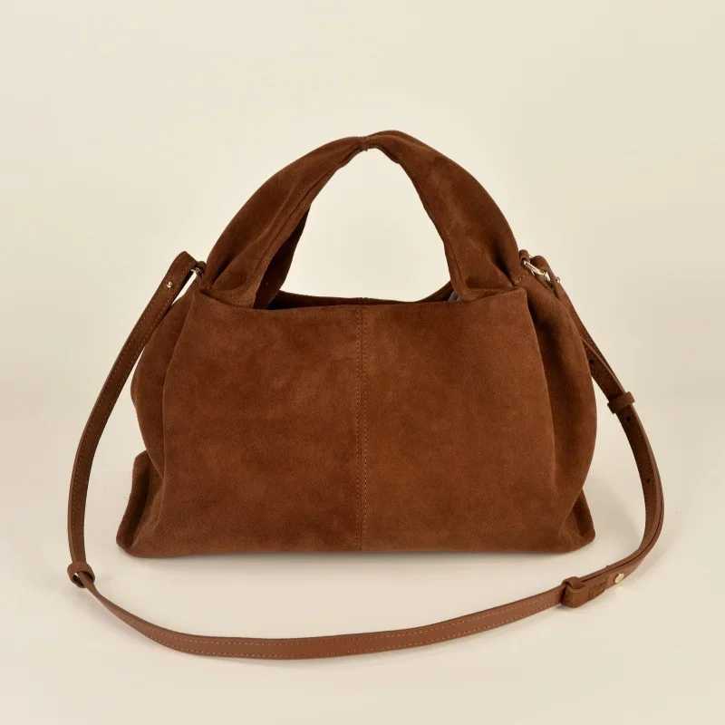 Annmouler French Cow Suede Large Genuine Leather Handbag First Layer Cowhide Leather Top Handle Bag with Shoulder Strap Commute Z250617