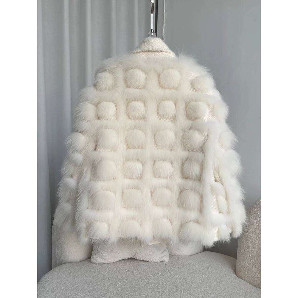 CXFS Real Fox Fur Coat Women 2024 Autumn Winter Knitted Cardigan Jacket blended Thick Warm New Fashion Belt Turn Down Collar