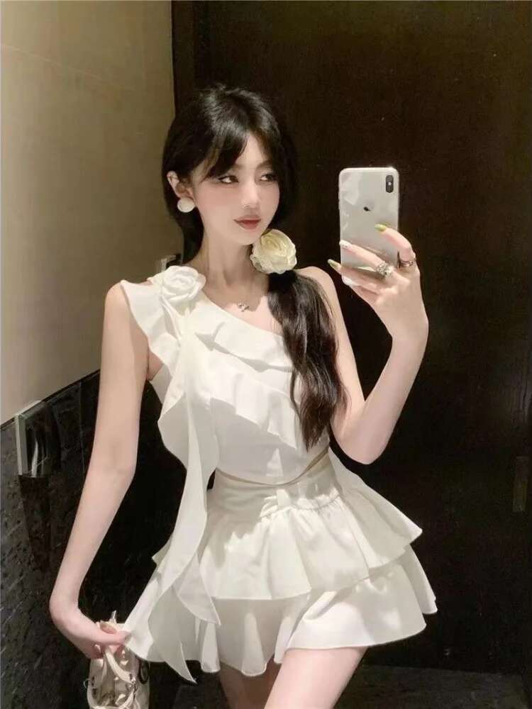 Skirt Woman Outfit Lightly Cooked 2 Pieces Sets for Women Short Sleeve Kawaii Festival Summer Clothes 2025 Chic and Elegant Full