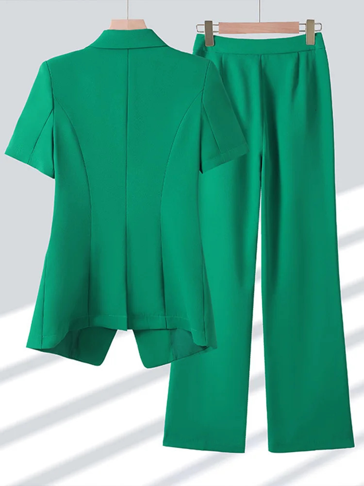 Office Fashion Elegant Short Sleeved Suit Jacket for Women Sleeve Thin Style High End Professional Pants Set 250612
