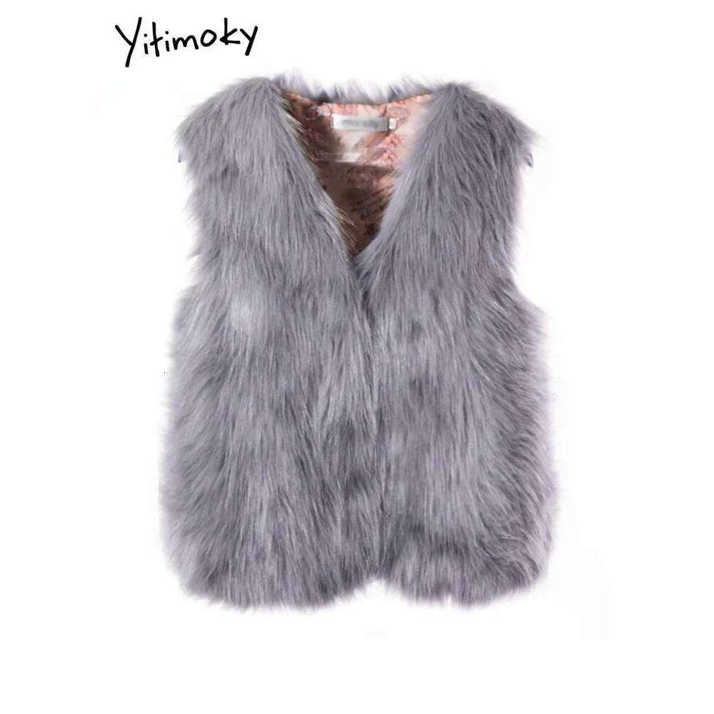 Fashion Women Vintage Casual Streetwear Solid Loose Sleeveless V Neck High Street 2024 New Autumn Winter Faux Fur