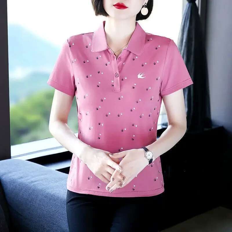 Short Sleeve Womens Polo Slim Female Tee Pretty Casual Tops Youthful Elegant Korean Clothing with Collar in Trend 2025 T-shirts