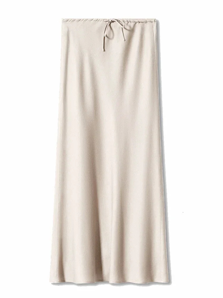 Grey High Waist Skirts for Women Fashion Temperament Elegant Black Satin Skirt Classics Versatile Slim Long Skirt Summer 250614