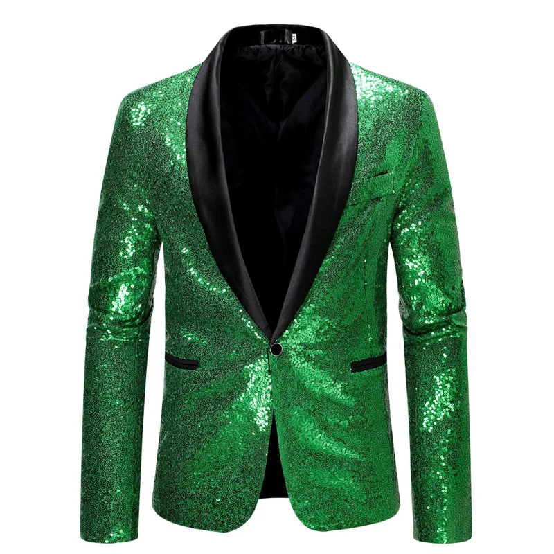 Fashion Men Luxurious Sequin Suit Jacket Green Silver Mens Bar KTV Stage Dress Male Blazer Coat 250614