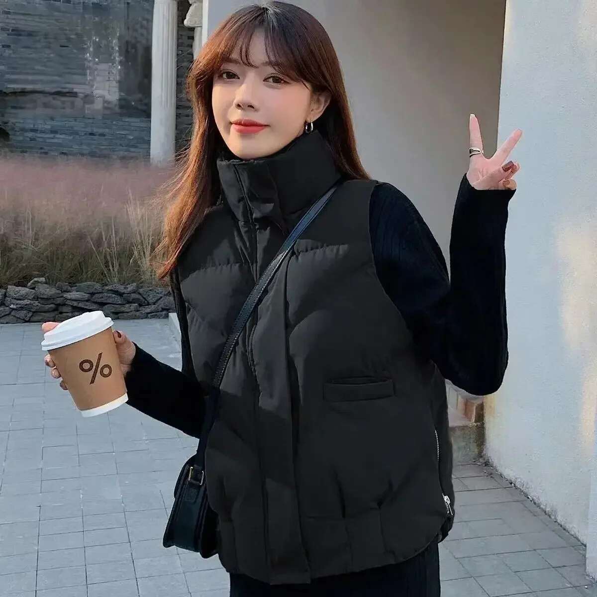 Womens Vests Short Zipper Half Winter Clothing Demi-season Lady Padded Cotton Giletes Trend 2025 Insulated Korean Style Casual