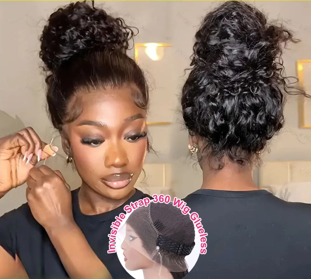 250 Density Invisible Strap 360 HD Full Lace Glueless Wig Deep Wave Frontal Wig Human Hair 30 Inch Water Wave Lace Front Wig Synthetic