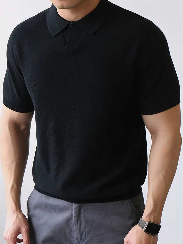 Casual Pure Color Short Sleeve Slim Polos Men Fashion Button Polo Neck Knitted Top Summer High Quality Knitwear Mens Polo Shirts XJ250617
