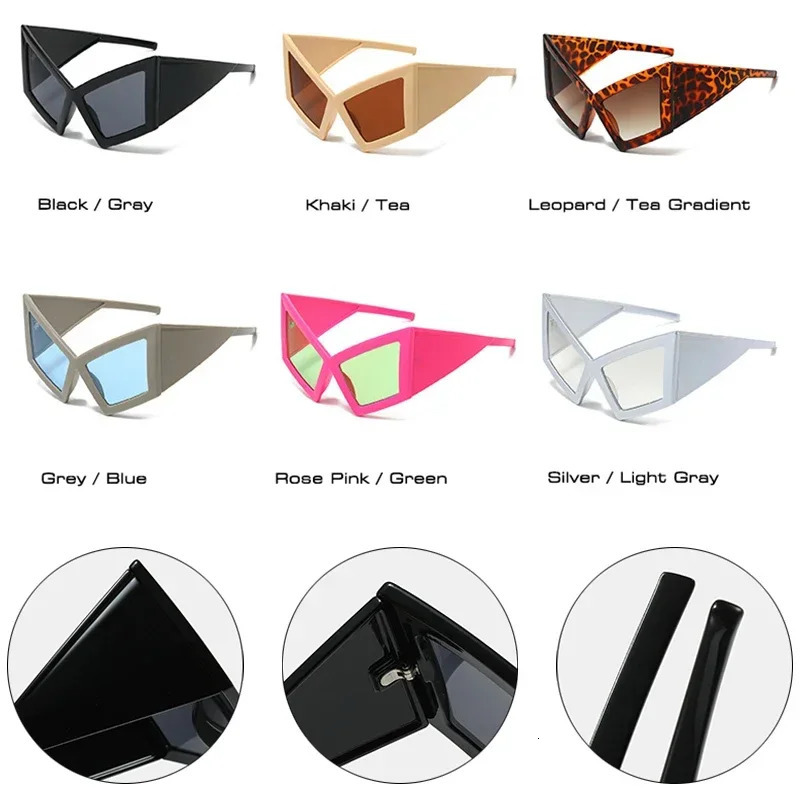 JNPCXI Fashion Oversized Cat Eye Sunglasses Women Red Shades UV400 Retro Gradient Men Wide Legs Sun Glasses 250616