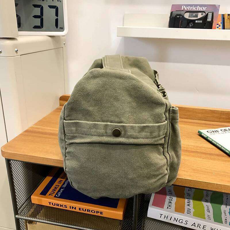 Large Capacity Canvas Workwear Bag 100% Cotton Solid Shoulder Hongkong Style Cloth Satchels New In 2025 Lazy Messenger Bags