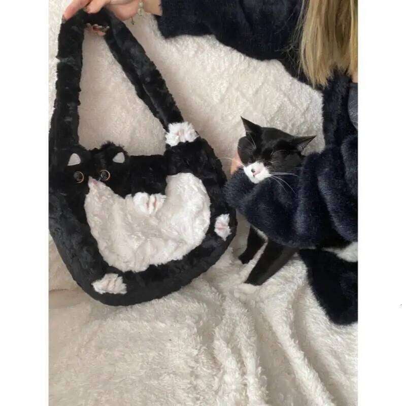 Milk Cat Autumn Winter Original Shoulder Crossbody Underarm Handbag Cute Women Plush Purses Handbags Tote Bag