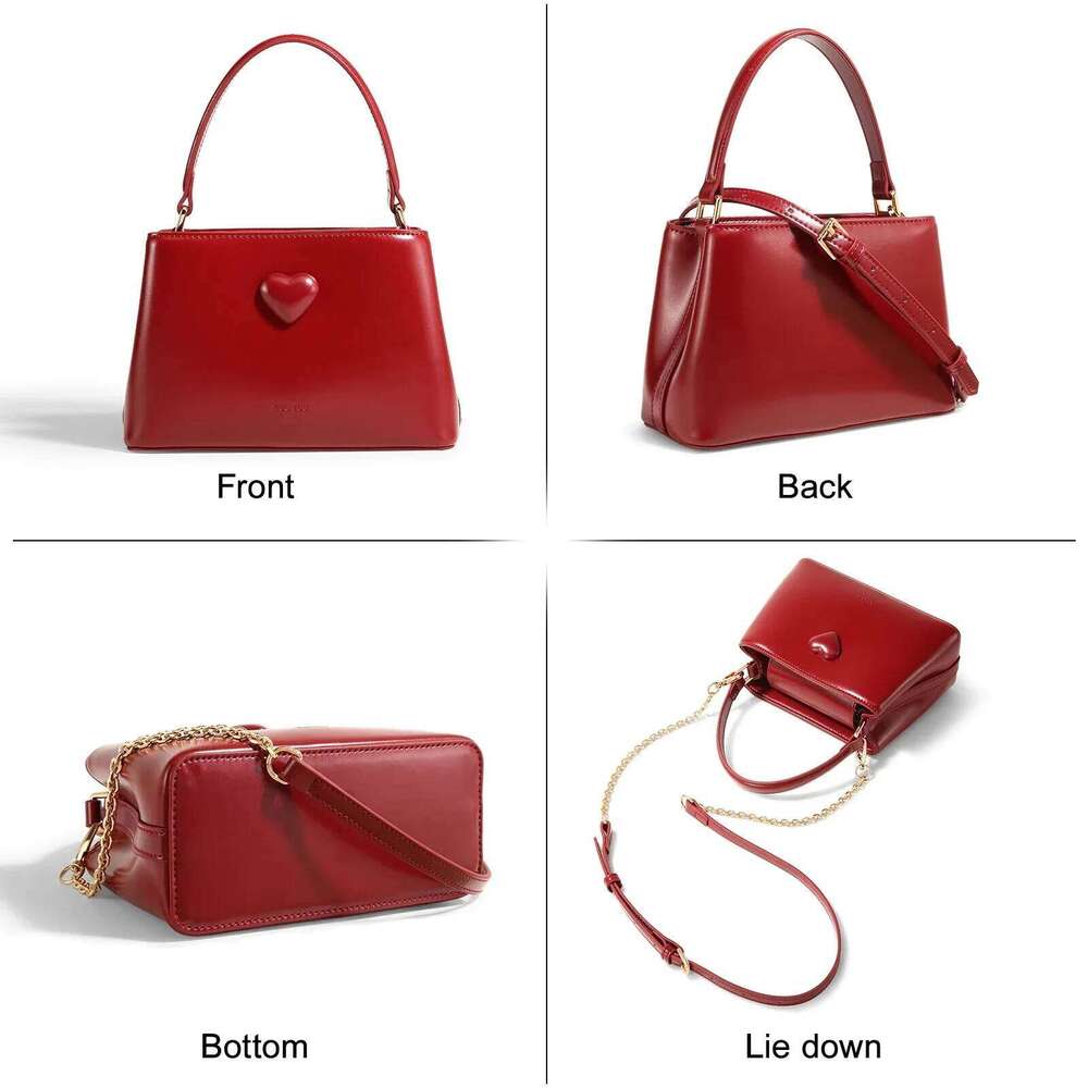 TOUTOU Women Handbag With Adjustable Strap Cowhide Wedding Female Brides Daily Commuting Love One Shoulder Crossbody Red Bag