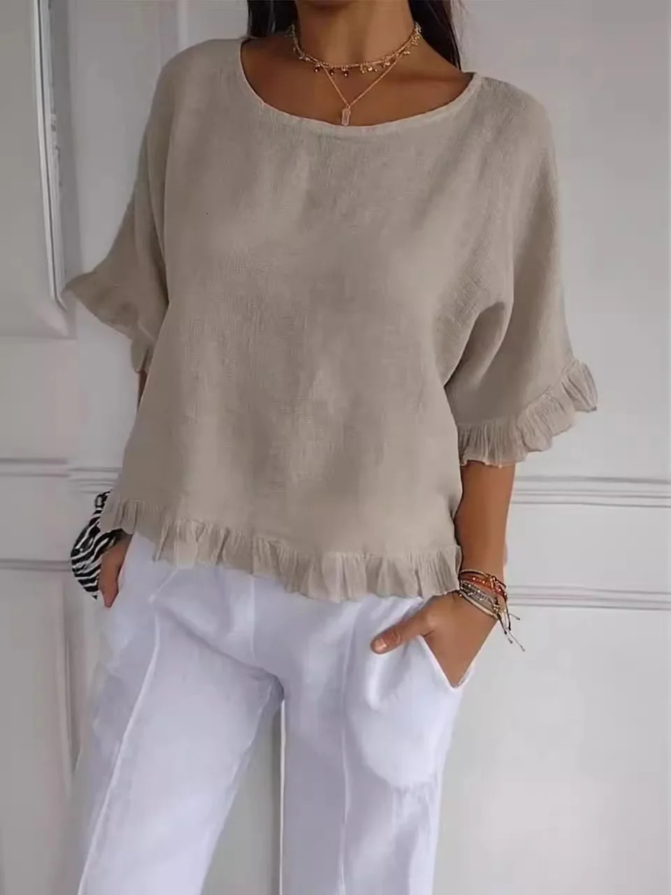 Cotton Blouse Shirts Summer O-Neck Short Sleeve Loose Casual Linen Blouse Tops Summer Cothes For Women Streetwear Blusa 250614