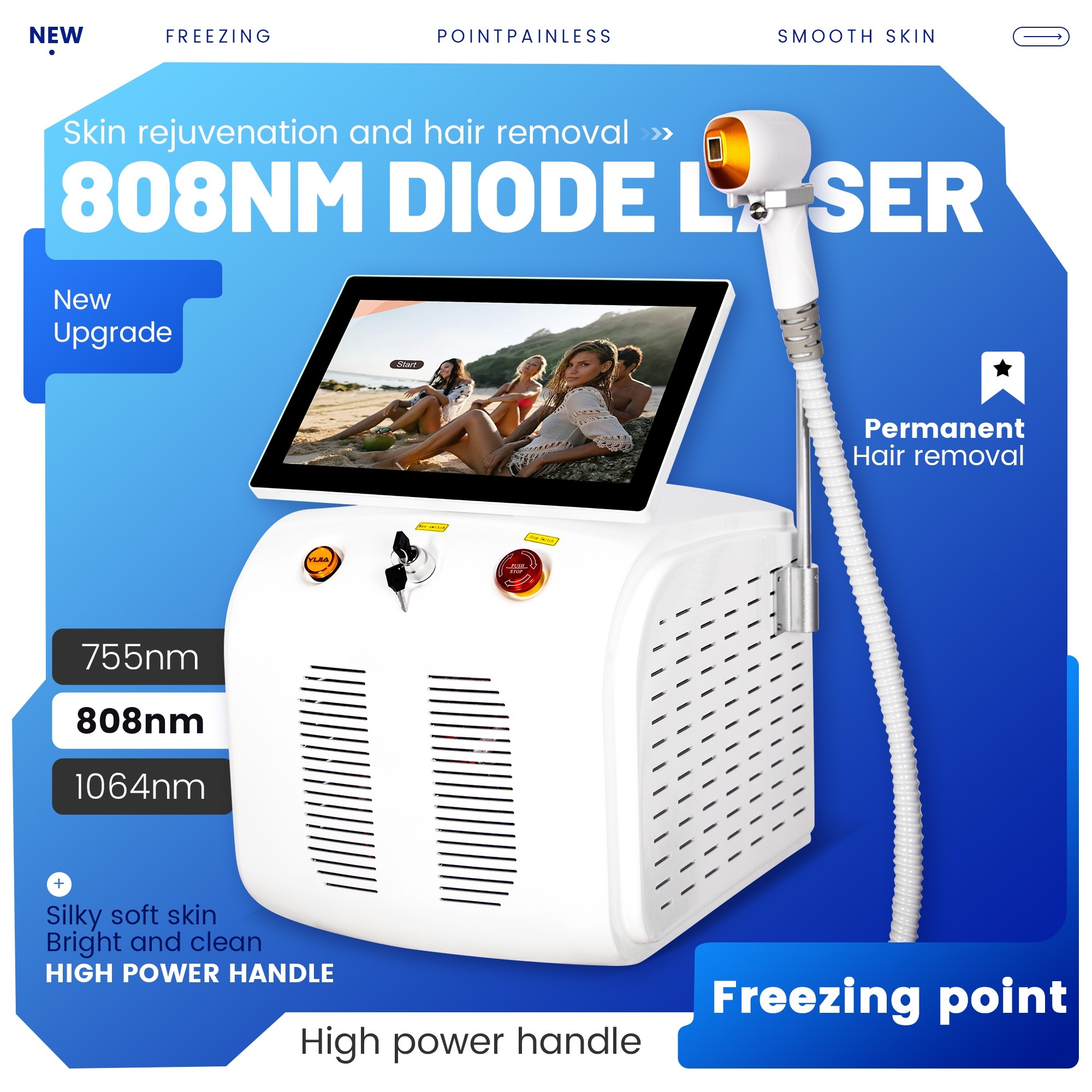 New Portable 808nm Alexandrite Device 3 wavelength Permanent Professional Diode Ice Titanium Laser Body Hair Removal Machine