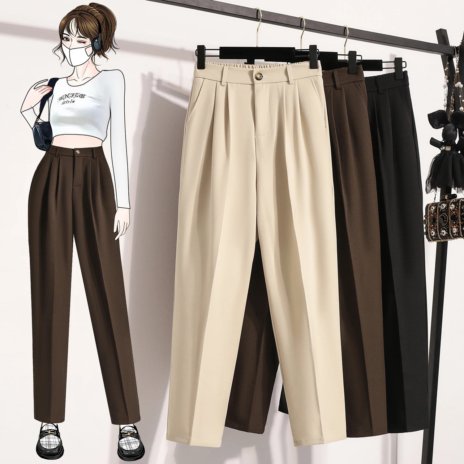 Plus Size Pants Woman 2024 Autumn Winter Arrival High Elastic Waist Suit Pants High Quality Korean Style Straight Trousers 250609