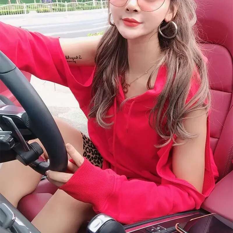 Spring and Autumn White Hoodies Red Womens Hooded Sweatshirts Korean Female Top Popular Clothes Sport Long Sleeve Fashion Kpop