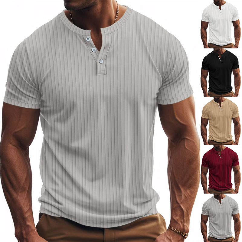 Men's T-shirt street fashion Henry shirt summer daily shirt fitness casual sports quick-drying breathable short-sleeved European size: S-3XL