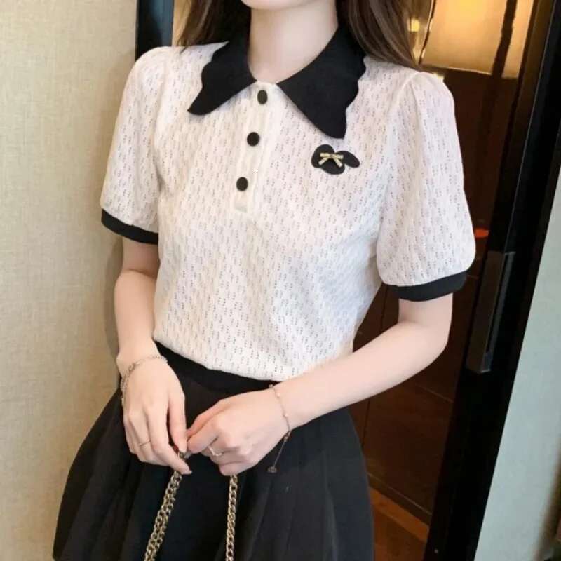 Slim Female Tee Womens Polo Shirts Summer Outfit High Quality Korean Popular Clothes Clothing Trend 2025 Pretty Sales T-shirts
