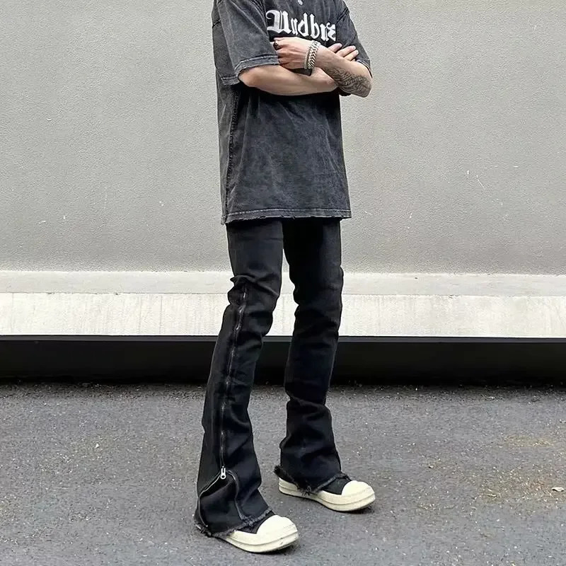 American Style Fringe Side Zip Jeans Mens Trendy Straight Leg Slimming Pants Casual Scene High Street Style Micro Flared Waist 250616
