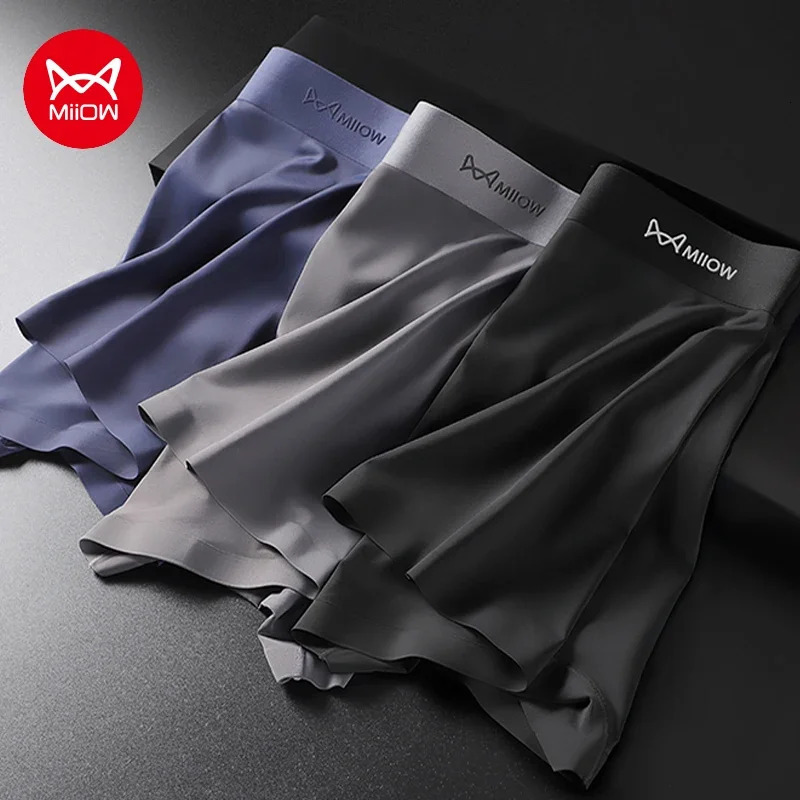 MiiOW Men Boxer Briefs Summer Ultra-thin Ice Silk Mens Underwear 3A Graphene Antibacterial Man Boxershort Seamless Male Panties 250614