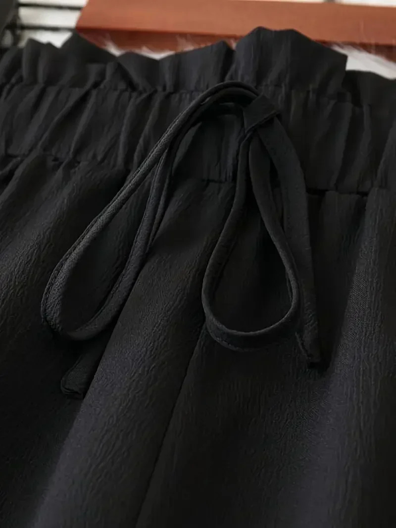 Plus Size 1XL5XL Women Fashion Solid Color Wide Leg High Waisted Pants Female Casual Elegant Drawstring Loose Long Trousers y250609