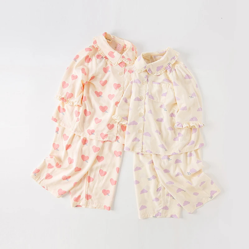 Dave Bella Girls Summer Loungewear Suit Childrens Long-Sleeved Underwear Middle And Older Kids Pajamas Children DK2235333 250617