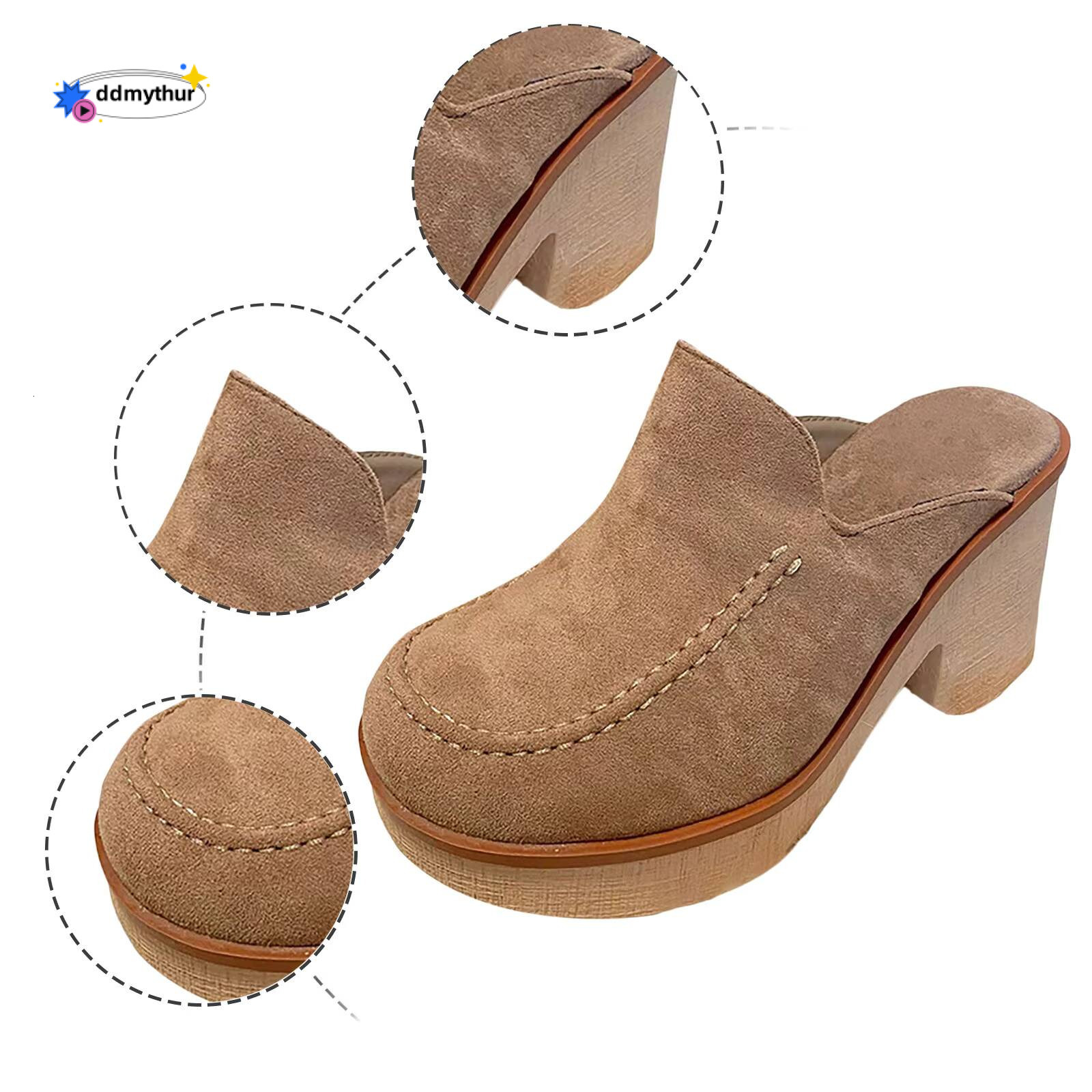 Vintage Womens Cute Summer Slip On Flock Casual Round Toe Square Heels Soft Bottom Small Heel Sandals For Women 2024 ddmythur