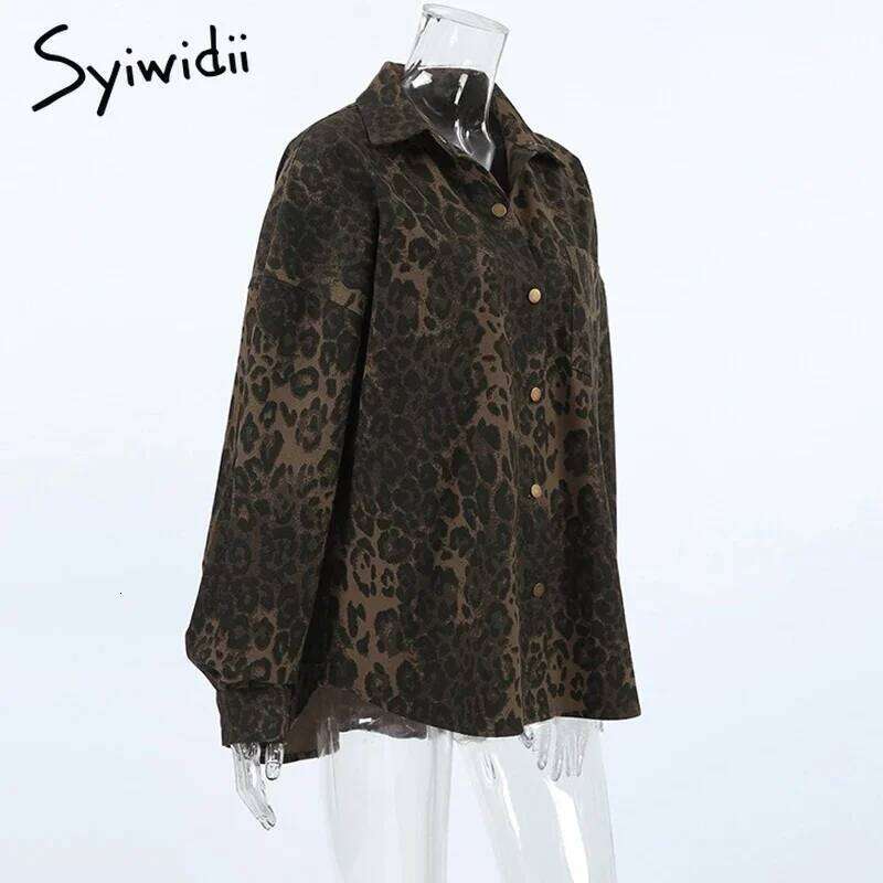 Syiwidii Chic Leopard Print Women Jacket Casual Turn Down Collar Single Breasted Outerwear Autumn Winter Y2k Fashion Streetwear